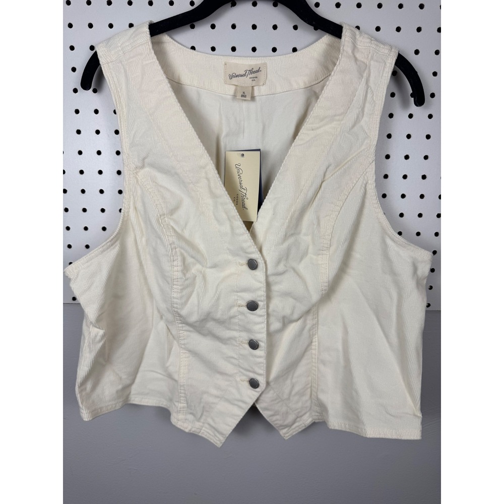 Universal Thread Cream Corduroy Vest XL Button Front Waistcoat Off White NWT